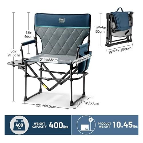  TIMBER RIDGE Heavy Duty Camping Chair with Compact Size, Portable Directors Chair with Side Table and Pocket for Camping, Lawn, Sports and Fishing, Supports Up to 400lbs,Navy