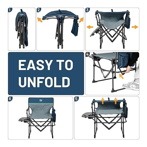  TIMBER RIDGE Heavy Duty Camping Chair with Compact Size, Portable Directors Chair with Side Table and Pocket for Camping, Lawn, Sports and Fishing, Supports Up to 400lbs,Navy