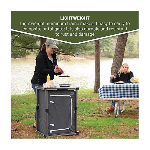  TIMBER RIDGE Lightweight Portable Aluminum Heat Resistant Storage Camp Cook Station, Foldable Grill Table for BBQ, Picnic, Backyard, Grey