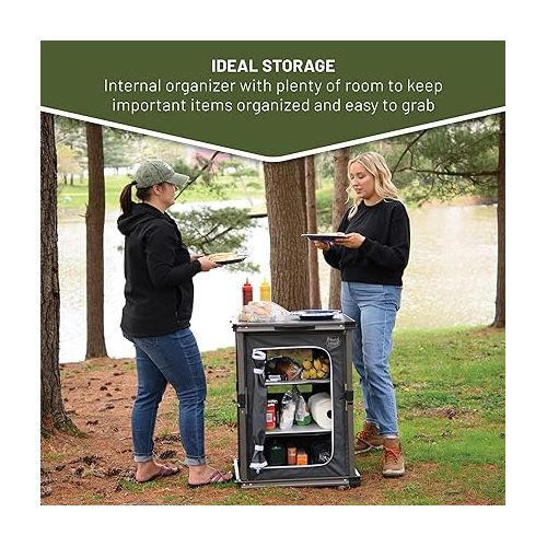  TIMBER RIDGE Lightweight Portable Aluminum Heat Resistant Storage Camp Cook Station, Foldable Grill Table for BBQ, Picnic, Backyard, Grey
