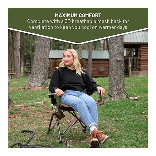  TIMBER RIDGE Aluminum Collapsible High Back Chair with Organizer Cup Holder Headrest Heavy Duty 300 lbs for Adults, Ideal for Outdoor Beach Fishing Lawn, Brown