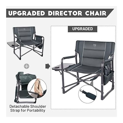  TIMBER RIDGE XXL Upgraded Oversized Directors Chairs with Foldable Side Table, Detachable Side Pocket, Heavy Duty Folding Camping Chair up to 600 Lbs Weight Capacity (Gray) Ideal Gift