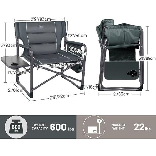  TIMBER RIDGE XXL Upgraded Oversized Directors Chairs with Foldable Side Table, Detachable Side Pocket, Heavy Duty Folding Camping Chair up to 600 Lbs Weight Capacity (Gray) Ideal Gift