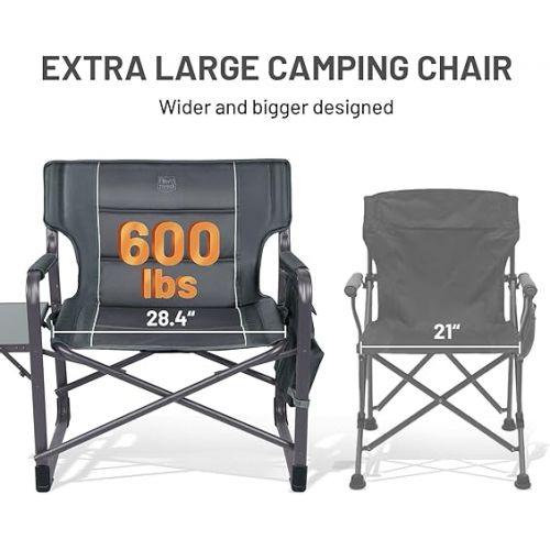  TIMBER RIDGE XXL Upgraded Oversized Directors Chairs with Foldable Side Table, Detachable Side Pocket, Heavy Duty Folding Camping Chair up to 600 Lbs Weight Capacity (Gray) Ideal Gift