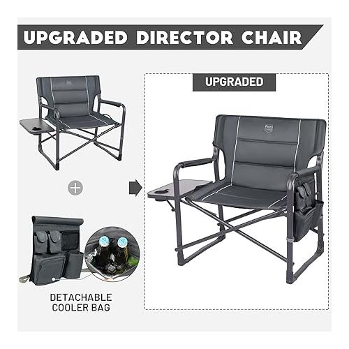  TIMBER RIDGE XXL Upgraded Oversized Directors Chairs with Foldable Side Table, Detachable Side Pocket, Heavy Duty Folding Camping Chair up to 600 Lbs Weight Capacity (Gray) Ideal Gift