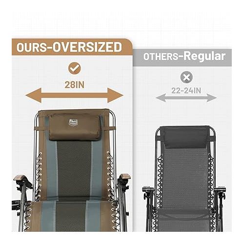  TIMBER RIDGE Outdoor Reclining Patio Padded with Adjustable Headrest and Cup Holder Foldable Zero Gravity Lawn Chair XL for Adults, Support up to 350 LBS, Brown,1 Count