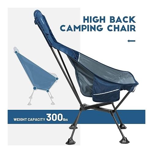  TIMBER RIDGE High Back Ultralight Camping Chair, Lightweight Compact Portable Folding Chairs for Adults Outdoor Backpacking Hiking Beach