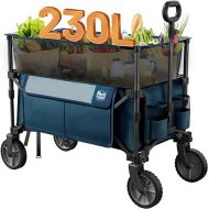 TIMBER RIDGE Collapsible Outdoor Folding Wagon Cart Heavy Duty Camping Patio Shopping Garden Cart with Side Bag Cup Holder Blue Extra Large