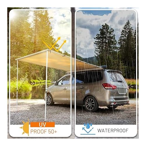  TIMBER RIDGE Car Awning Camper Awning 8.2X6.5ft Truck Awning Overland Camping, Retractable Arb Awning Waterproof Rooftop Awning Tent Shade for Car/SUV/Jeep/Truck/Van Beige