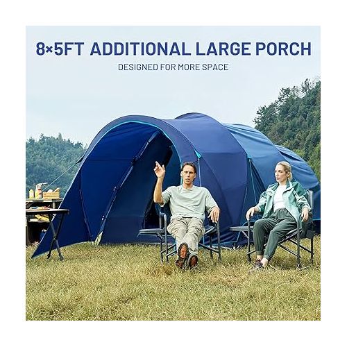  TIMBER RIDGE 8 Person Camping Tent with Large Porch, Portable Waterproof Windproof Family Tent with Rainfly Carry Bag Room Divider, Easy Set-up Tent with Excellent Ventilation for Camping, 3 Season