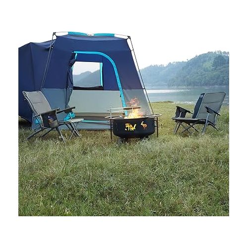  TIMBER RIDGE Folding Low Profile Camping Chair - High Back with 3 Position Adjustable Heavy Duty Beach Chair with 300 lbs Capacity - Carry Bag Cup Holder Grey