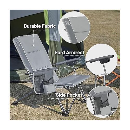  TIMBER RIDGE Folding Low Profile Camping Chair - High Back with 3 Position Adjustable Heavy Duty Beach Chair with 300 lbs Capacity - Carry Bag Cup Holder Grey