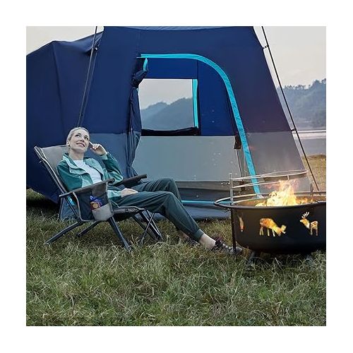  TIMBER RIDGE Folding Low Profile Camping Chair - High Back with 3 Position Adjustable Heavy Duty Beach Chair with 300 lbs Capacity - Carry Bag Cup Holder Grey