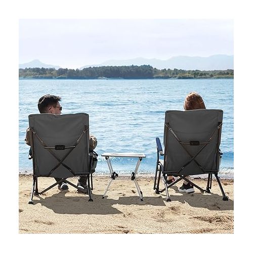  TIMBER RIDGE Folding Low Profile Camping Chair - High Back with 3 Position Adjustable Heavy Duty Beach Chair with 300 lbs Capacity - Carry Bag Cup Holder Grey