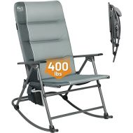 TIMBER RIDGE Oversized Folding Rocking Camping Chair, Padded Outdoor Rocker with High Back, Portable Outdoor Chair for Patio, Garden, Lawn, Supports up to 400 lbs, Gray