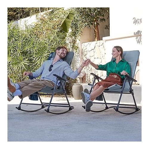  TIMBER RIDGE High Back Oversized Folding Rocking Camping Chair, Padded Outdoor Rocker, Portable Outdoor Chair for Patio, Garden, Lawn, Supports up to 400 lbs, Gray