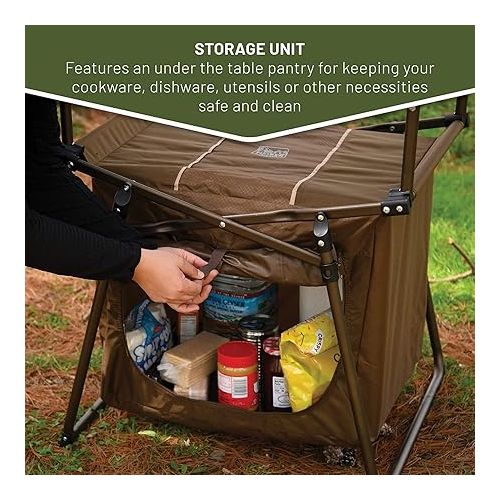  TIMBER RIDGE Outdoor Folding Kitchen Lightweight Portable Aluminum Storage and Carry Bag Camp Cook Station, Foldable Grill Table for BBQ, Picnic, Backyard, Brown