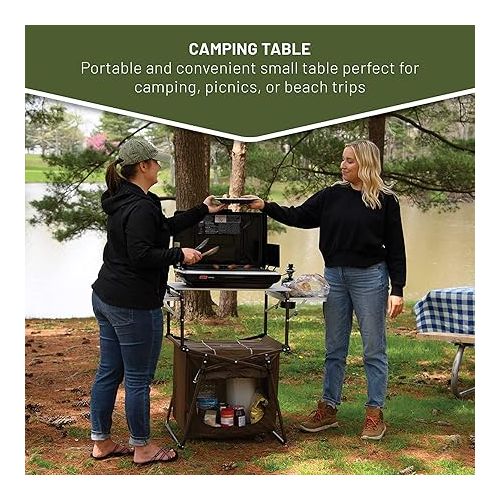  TIMBER RIDGE Outdoor Folding Kitchen Lightweight Portable Aluminum Storage and Carry Bag Camp Cook Station, Foldable Grill Table for BBQ, Picnic, Backyard, Brown