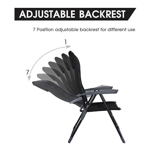  TIMBER RIDGE Adjustable Folding Patio High Back for Adults Lightweight Aluminum Padded Lawn Chair for Outside, Heavy Duty Supports 300 LBS, Black