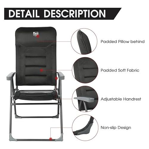  TIMBER RIDGE Adjustable Folding Patio High Back for Adults Lightweight Aluminum Padded Lawn Chair for Outside, Heavy Duty Supports 300 LBS, Black