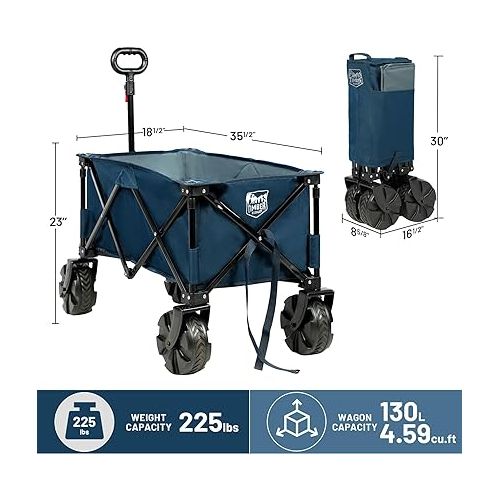  TIMBER RIDGE Outdoor Collapsible Wagon Utility Folding Cart Heavy Duty All Terrain Wheels for Shopping Camping Garden with Side Bag and Cup Holders,Navy