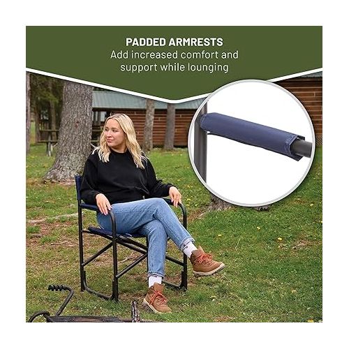  TIMBER RIDGE Heavy Duty Collapsible Camping Adults Foldable Portable Lounge Chair for Outdoor, Lawn, Picnic, Fishing, Supports 300 lbs, Blue (19