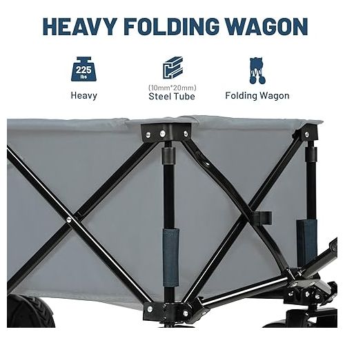  TIMBER RIDGE Collapsible Folding Wagon, Heavy Duty Utility Beach Cart with Big All-Terrain Wheels for Shopping Camping Garden with Side Bag and Cup Holders,Navy