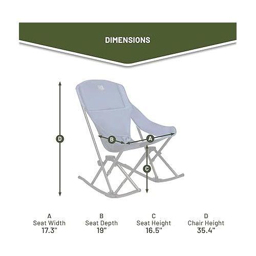  Timber Ridge Capsule Quad Folding Rocker Compact Rocking Camping Chair, 22.83”W x 20.47”D x 18.5”/33.07H, Blue