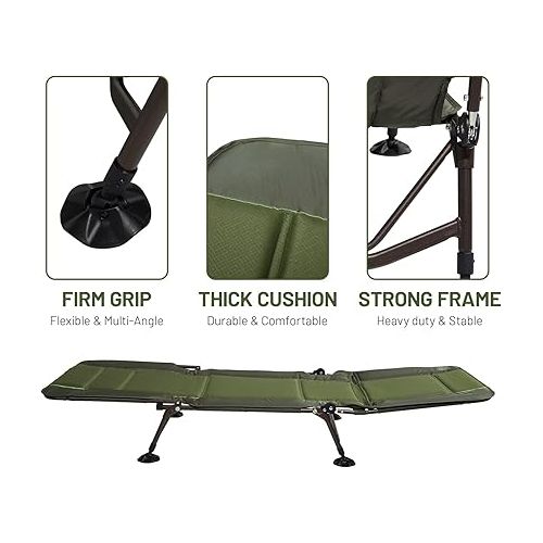  TIMBER RIDGE Folding Camping Cot, Heavy Duty Cot with Comfortable Pad, Portable Travel Camp Cots for Home or Outdoor, Supports 300 LBS, Green