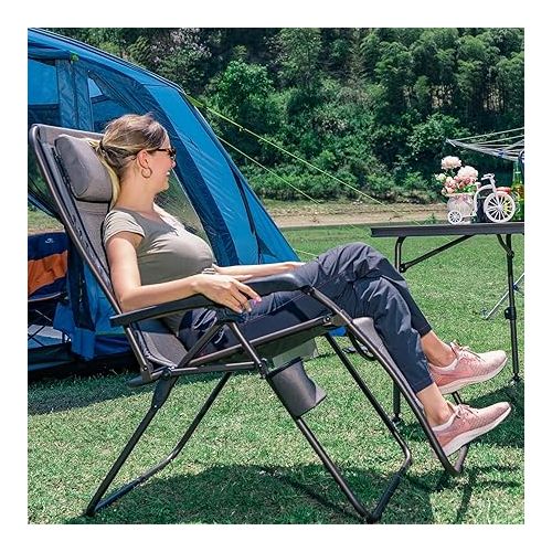  Timber Ridge Balsam Deluxe Zero Gravity Lounger Oversize Outdoor Recliner Chair, Grey