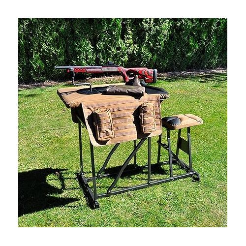  TIMBER RIDGE Magnum Precision Portable Shooting Bench Seat with Table Gun Rest, Shot Bag and Front Rest Included, Steel and Brown, Extra Large