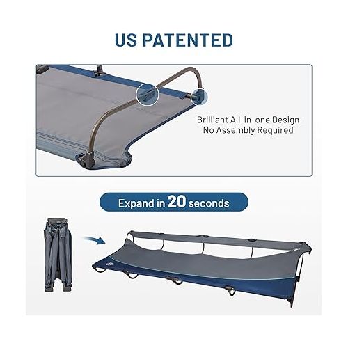  TIMBER RIDGE Lightweight Aluminum Camping Cot, 20-Second Quick Set-Up Folding Cot with Zipper Closure, Portable Carry Bag Included for Camping, Travel and Outdoors, Support up to 225lbs, Navy