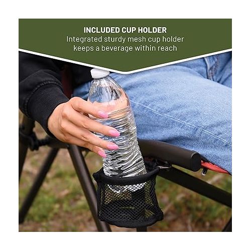  TIMBER RIDGE Heavy Duty Collapsible Padded Armrests Cup Holder Foldable Outdoor Lounge Chairs for Beach, Fishing, Lawn, 22.24