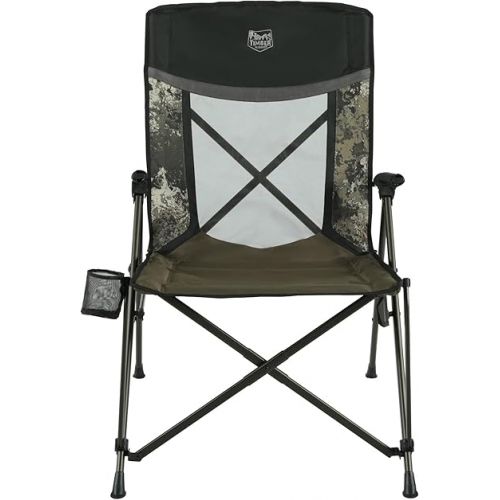  TIMBER RIDGE Heavy Duty Collapsible Padded Hard Arm and Cup Holder Foldable Outdoor Lounge Chairs for Lawn, Beach, Supports up to 300 lbs, Camo