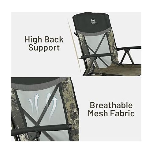  TIMBER RIDGE Heavy Duty Collapsible Padded Hard Arm and Cup Holder Foldable Outdoor Lounge Chairs for Lawn, Beach, Supports up to 300 lbs, Camo