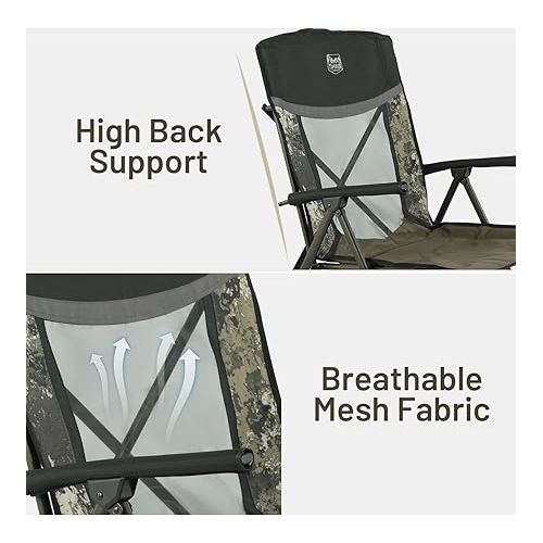  TIMBER RIDGE Heavy Duty Collapsible Padded Hard Arm and Cup Holder Foldable Outdoor Lounge Chairs for Lawn, Beach, Supports up to 300 lbs, Camo