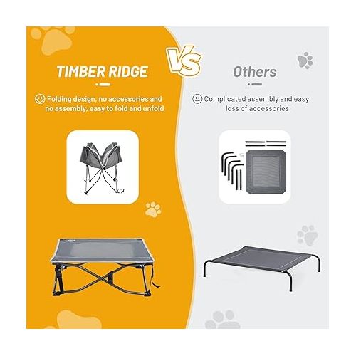  TIMBER RIDGE Outdoor Dog Bed, Cooling Elevated Dog Bed Portable Raised Dog Bed with Breathable Mesh, Dog Bed Foldable Dog Cot for Indoor & Outside, Grey