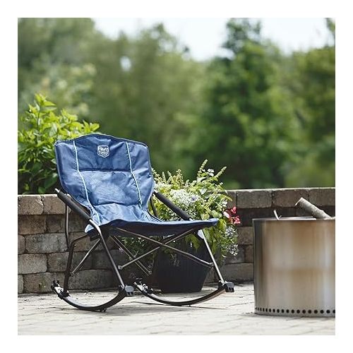  TIMBER RIDGE Folding Rocking Camping Chair with Hard Armrests, Portable Outdoor Rocker for Patio, Garden, Lawn, Supports up to 250 lbs, Blue