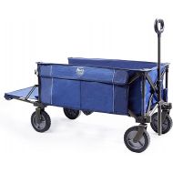 TIMBER RIDGE Tailgate Collapsible Folding Wagon Cart, Heavy Duty Utility Push Pull Beach Wagon Foldable, Outdoor Grocery Cart with Side Pockets for Camping, Garden, Shopping, Holds 180 lbs, Blue