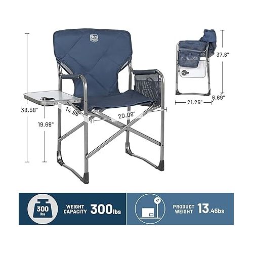  TIMBER RIDGE Hot and Cold Outdoor Folding Chairs with Cup Holder and Storage Pouch Ideal for Camping Lawn Patio Indoor, Heavy Duty Supports 300lbs, Blue