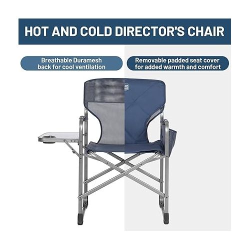  TIMBER RIDGE Hot and Cold Outdoor Folding Chairs with Cup Holder and Storage Pouch Ideal for Camping Lawn Patio Indoor, Heavy Duty Supports 300lbs, Blue