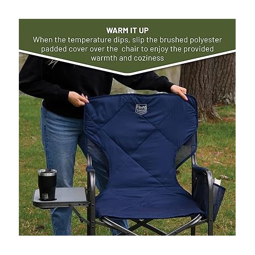  TIMBER RIDGE Hot and Cold Outdoor Folding Chairs with Cup Holder and Storage Pouch Ideal for Camping Lawn Patio Indoor, Heavy Duty Supports 300lbs, Blue