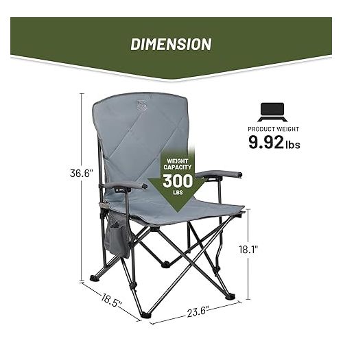  Timber Ridge Folding Removable Seat Padded Lawn Foldable Outdoor Camp Chair for Adults, Supports Up to 300 LBS, Grey