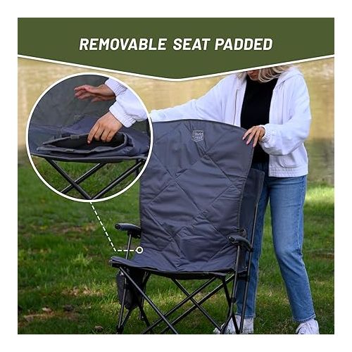  Timber Ridge Folding Removable Seat Padded Lawn Foldable Outdoor Camp Chair for Adults, Supports Up to 300 LBS, Grey