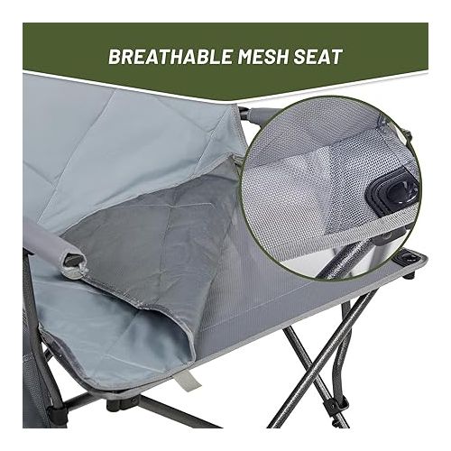  Timber Ridge Folding Removable Seat Padded Lawn Foldable Outdoor Camp Chair for Adults, Supports Up to 300 LBS, Grey