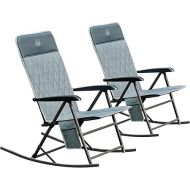 TIMBER RIDGE 3-Level Adjustable High Back Folding Rocker Side Pocket Portable Rocking Lawn Chair for Camping Patio Garden, Supports 300 LBS, Grey-2 Pack