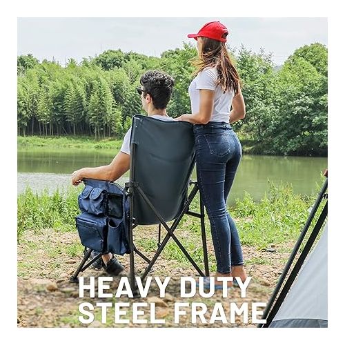  TIMBER RIDGE Oversized Folding Camping Chair High Back Heavy Duty for Adults Support up to 500lbs with Cup Holder, Side Pocket Cooler Bag