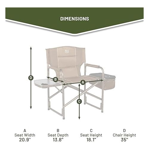  TIMBER RIDGE Folding Director Side Table for Adults Portable Camp Chairs for Outdoor, Lawn, Sports, Fishing, Supports 300 Lbs, Earth Brown