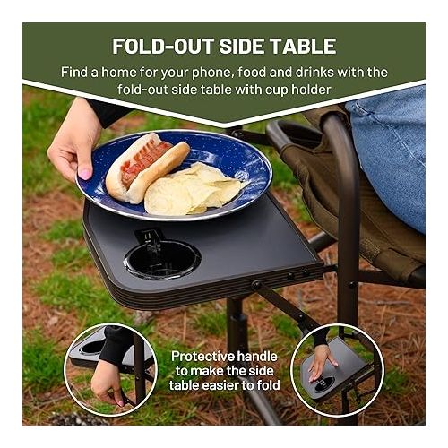  TIMBER RIDGE Folding Director Side Table for Adults Portable Camp Chairs for Outdoor, Lawn, Sports, Fishing, Supports 300 Lbs, Earth Brown