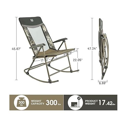  TIMBER RIDGE Portable High Back Rocking Camping Adults Patio Rocker Chair Foldable with Armrest for Lawn, Yard, Indoor, Support up to 300 lbs, Camo